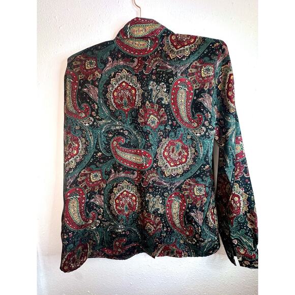Vtg Notations Paisley Boho Silk Like Long Sleeve Button Up Size Small - Picture 6 of 7